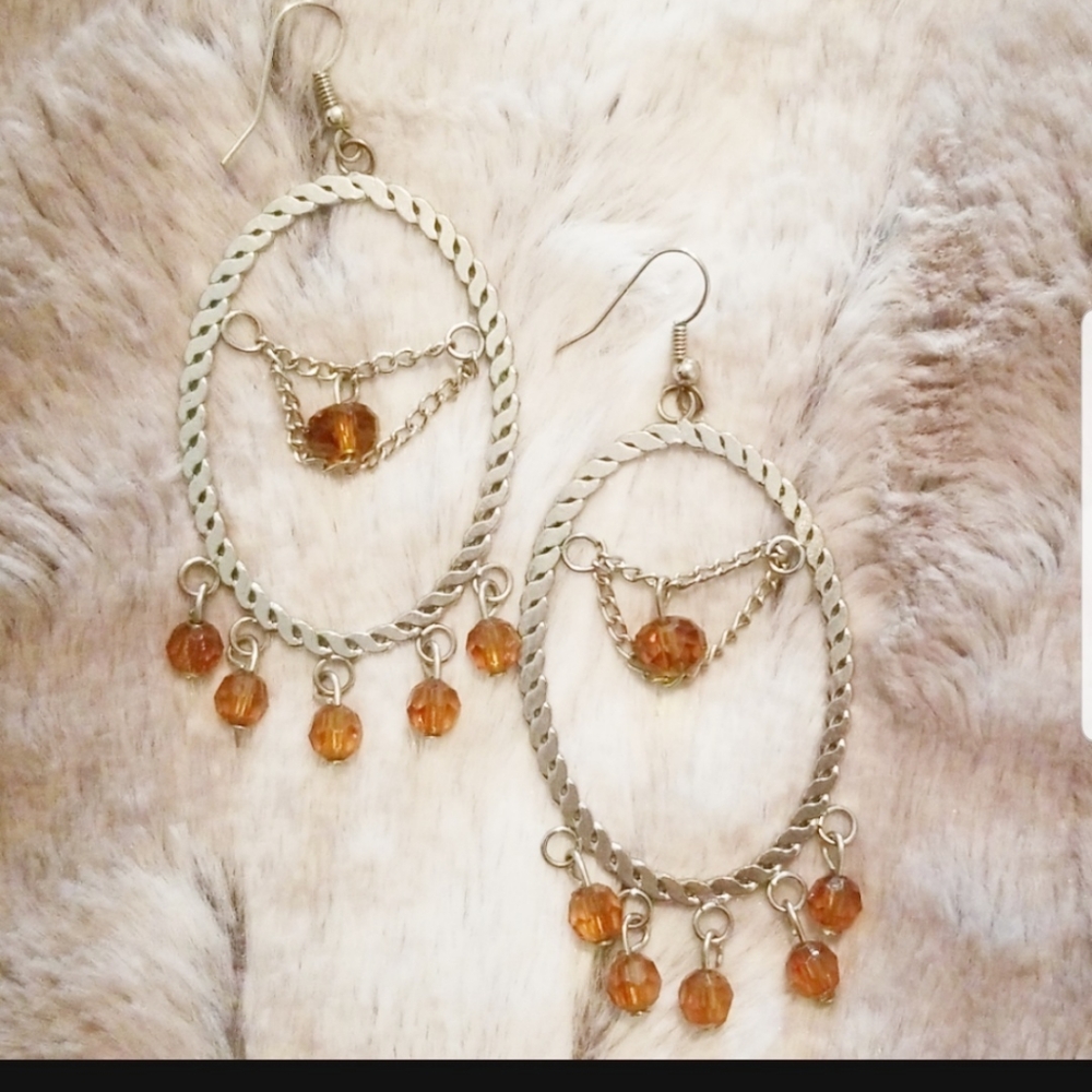 Silver Drop Earrings with Brown Beads